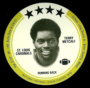 Terry Metcalf 1976 Buckmans Discs football card