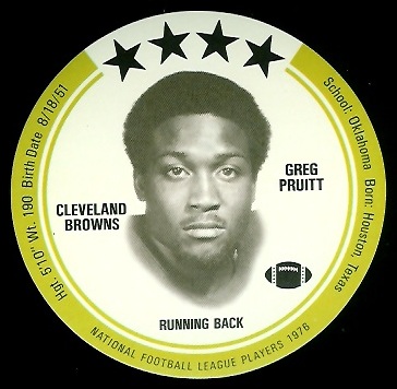 Greg Pruitt 1976 Buckmans Discs football card