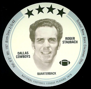 Roger Staubach 1976 Buckmans Discs football card Roger Staubach 1976 Buckmans Discs football card