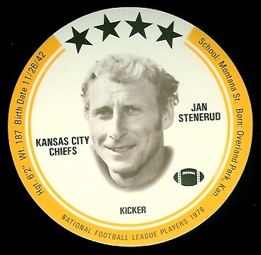 Jan Stenerud 1976 Buckmans Discs football card
