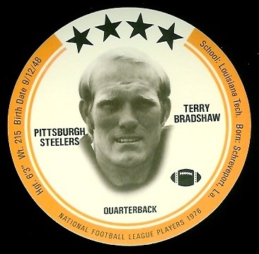 Terry Bradshaw 1976 Buckmans Discs football card Terry Bradshaw 1976 Buckmans Discs football card