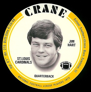 Jim Hart 1976 Crane Discs football card
