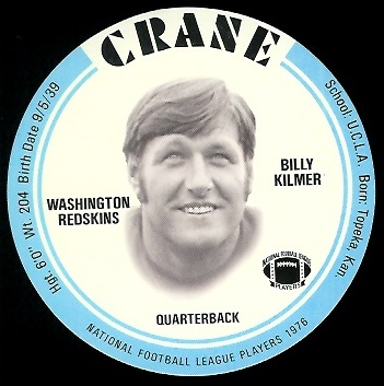 Bill Kilmer 1976 Crane Discs football card