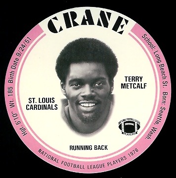 Terry Metcalf 1976 Crane Discs football card