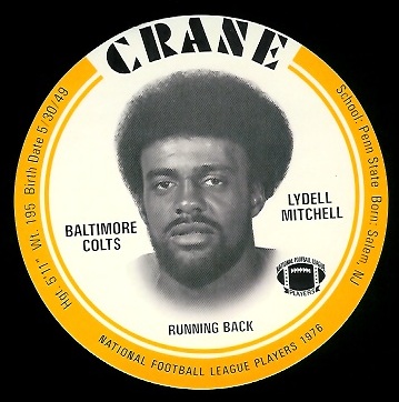 Lydell Mitchell 1976 Crane Discs football card Lydell Mitchell 1976 Crane Discs football card