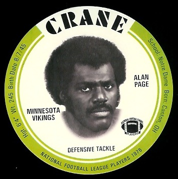 Alan Page 1976 Crane Discs football card