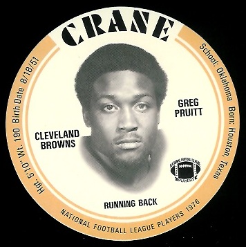 Greg Pruitt 1976 Crane Discs football card Greg Pruitt 1976 Crane Discs football card