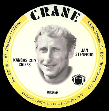 Jan Stenerud 1976 Crane Discs football card Jan Stenerud 1976 Crane Discs football card