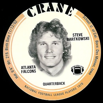 Steve Bartkowski 1976 Crane Discs football card Steve Bartkowski 1976 Crane Discs football card