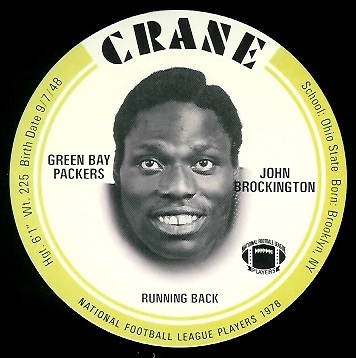 John Brockington 1976 Crane Discs football card