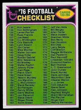 Checklist 133-264 1976 Topps football card
