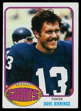 Dave Jennings 1976 Topps football card