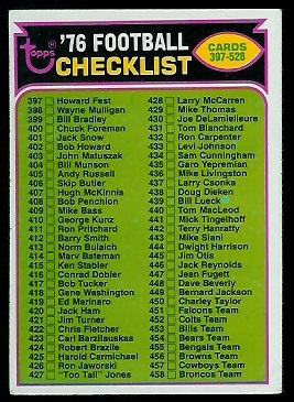 Checklist 397-528 1976 Topps football card