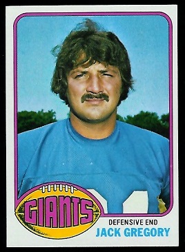 Jack Gregory 1976 Topps football card