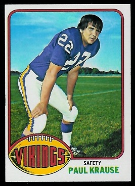 Paul Krause 1976 Topps football card