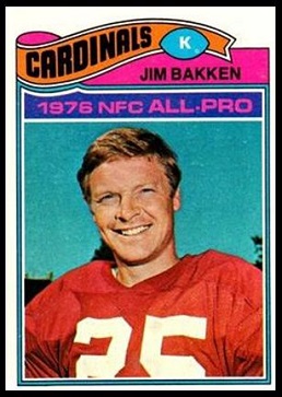 Jim Bakken 1977 Topps football card