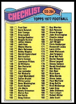 Checklist 133-264 1977 Topps football card