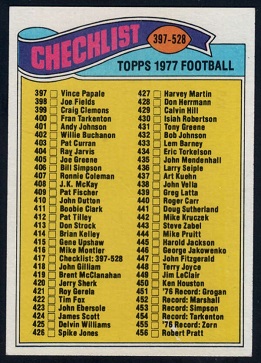 Checklist 397-528 1977 Topps football card