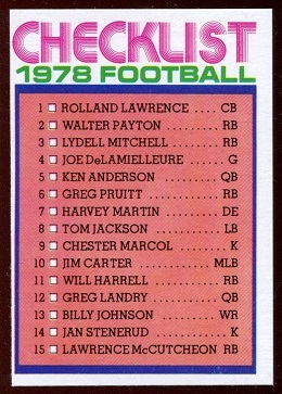 Checklist 1978 Holsum Bread football card