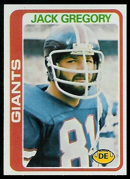 Jack Gregory 1978 Topps football card
