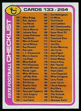 Checklist 133-264 1978 Topps football card