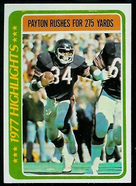 Payton Rushes for 275 Yards 1978 Topps football card