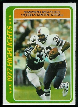Simpson Reaches 10,000-Yard Plateau 1978 Topps football card Simpson Reaches 10,000-Yard Plateau 1978 Topps football card