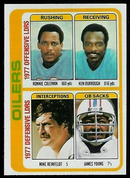Oilers Leaders 1978 Topps football card