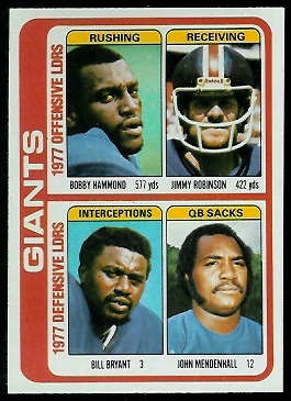 Giants Leaders 1978 Topps football card