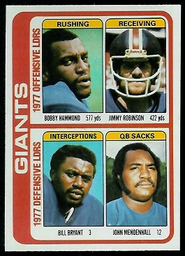 Giants Leaders 1978 Topps football card Giants Leaders 1978 Topps football card