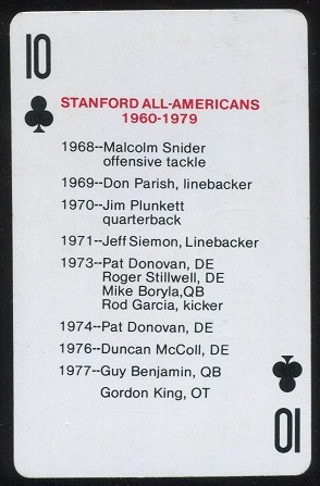 1960-1979 All-Americans 1979 Stanford Playing Cards football card