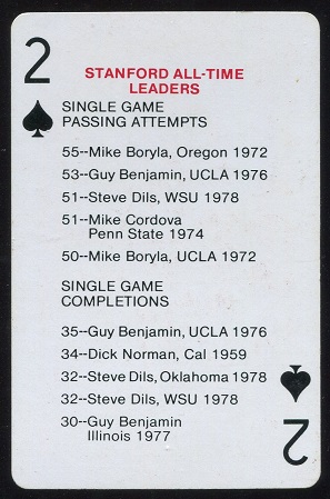 All-Time Leaders - Single Game Passing Attempts 1979 Stanford Playing Cards football card