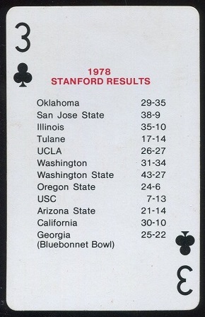 1978 Stanford Results 1979 Stanford Playing Cards football card