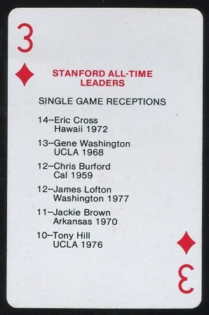 All-Time Leaders - Single Game Receptions 1979 Stanford Playing Cards football card