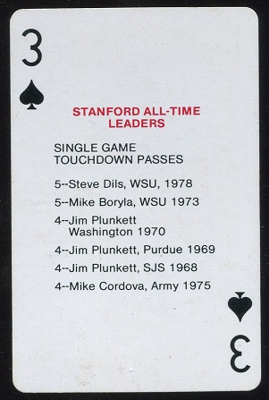 All-Time Leaders - Single Game Touchdown Passes 1979 Stanford Playing Cards football card