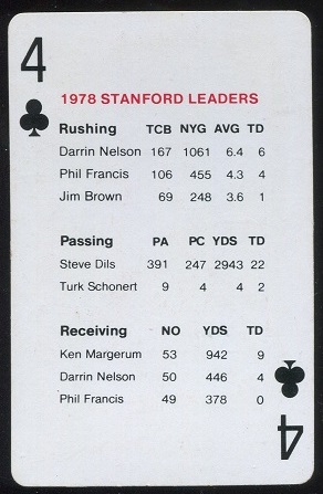 1978 Leaders 1979 Stanford Playing Cards football card