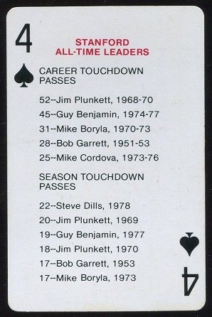All-Time Leaders - Career Touchdown Passes 1979 Stanford Playing Cards football card