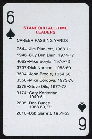 All-Time Leaders - Career Passing Yards 1979 Stanford Playing Cards football card