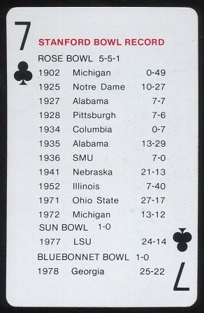 Bowl Record 1979 Stanford Playing Cards football card