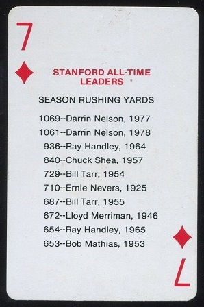All-Time Leaders - Season Rushing Yards 1979 Stanford Playing Cards football card