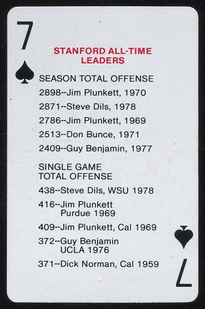 All-Time Leaders - Season Total Offense 1979 Stanford Playing Cards football card