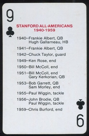 All-Americans 1940-1959 1979 Stanford Playing Cards football card