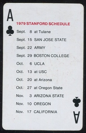 1979 Stanford Schedule 1979 Stanford Playing Cards football card