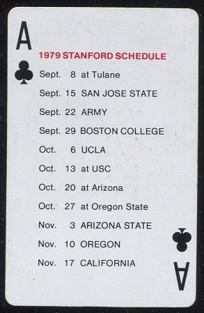 1979 Stanford Schedule 1979 Stanford Playing Cards football card 1979 Stanford Schedule 1979 Stanford Playing Cards football card