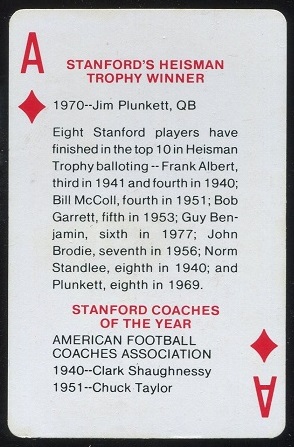 Stanford's Heisman Trophy Winner 1979 Stanford Playing Cards football card
