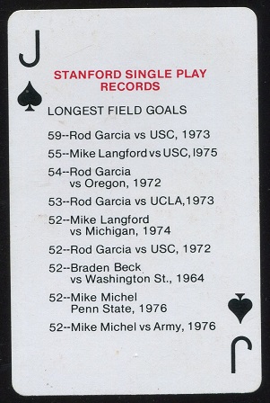 Single Play Records - Longest Field Goals 1979 Stanford Playing Cards football card