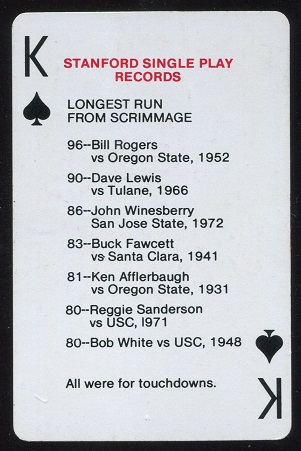 Single Play Records - Longest Run from Scrimmage 1979 Stanford Playing Cards football card