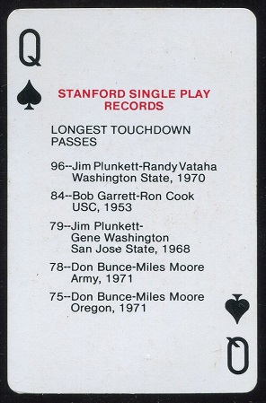 Single Play Records - Longest Touchdown Passes 1979 Stanford Playing Cards football card