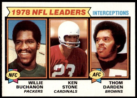 1978 NFL Leaders: Interceptions 1979 Topps football card 1978 NFL Leaders: Interceptions 1979 Topps football card