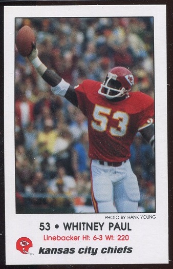 Whitney Paul 1980 Chiefs Police football card